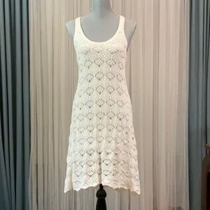 CROCHET dress racerback scalloped neck/hemline lined hi-lo hem women’s